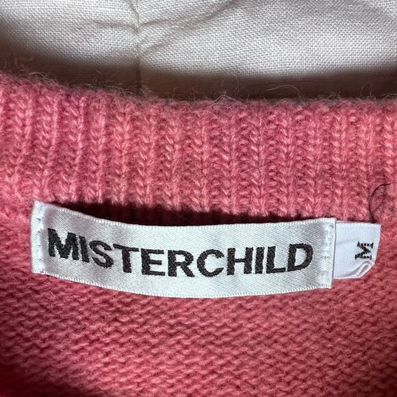 Mister Child Spell Out Wool Blend Pink Smiley Graphic Sweater Korean K Pop -M - Picture 3 of 7